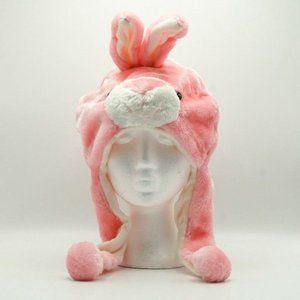 CHILDREN KIDS WARM WINTER ANIMAL PINK RABBIT BUNNY FUZZY PLUSH HAT